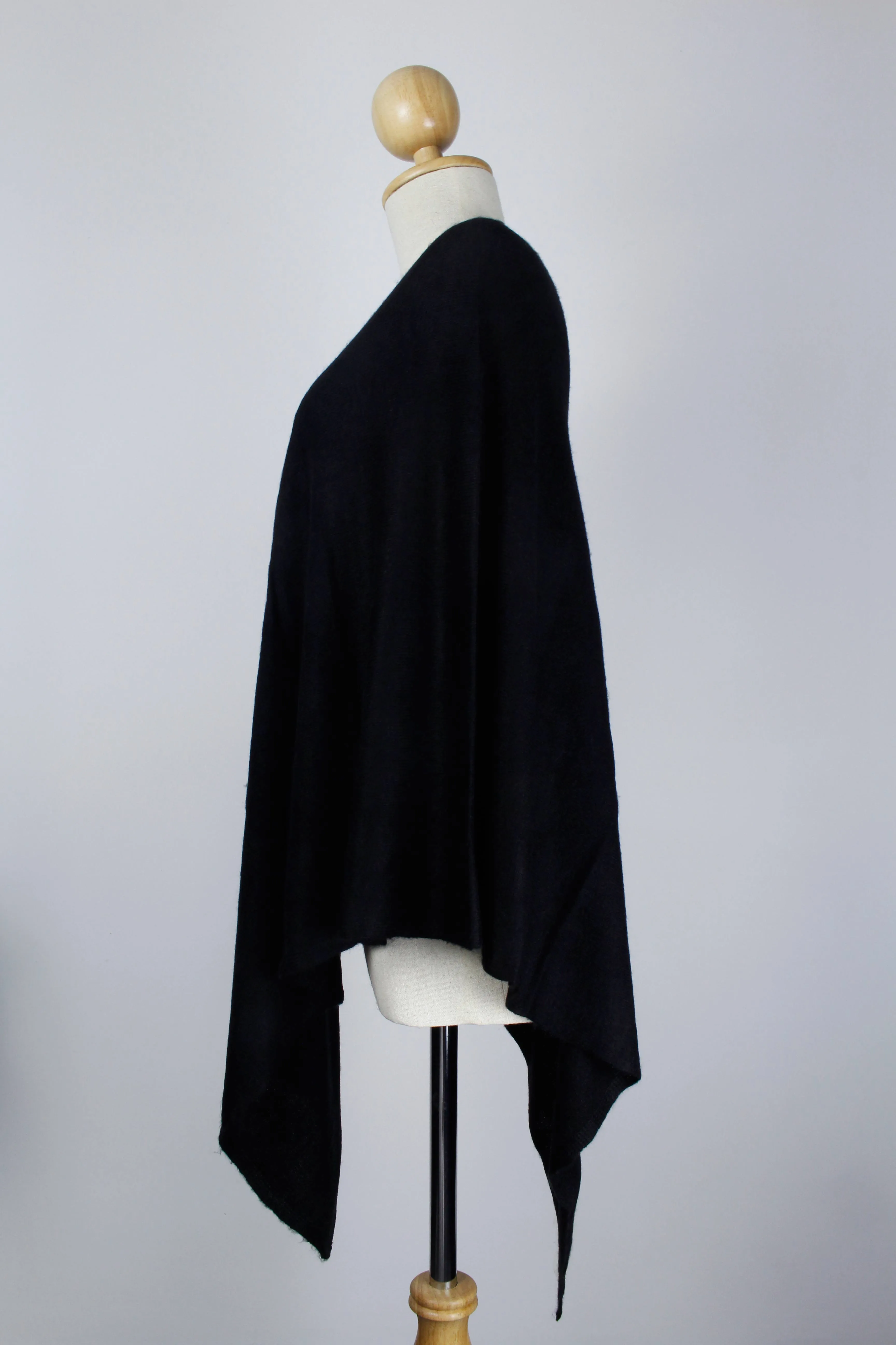 100% Cashmere Black Poncho For Women