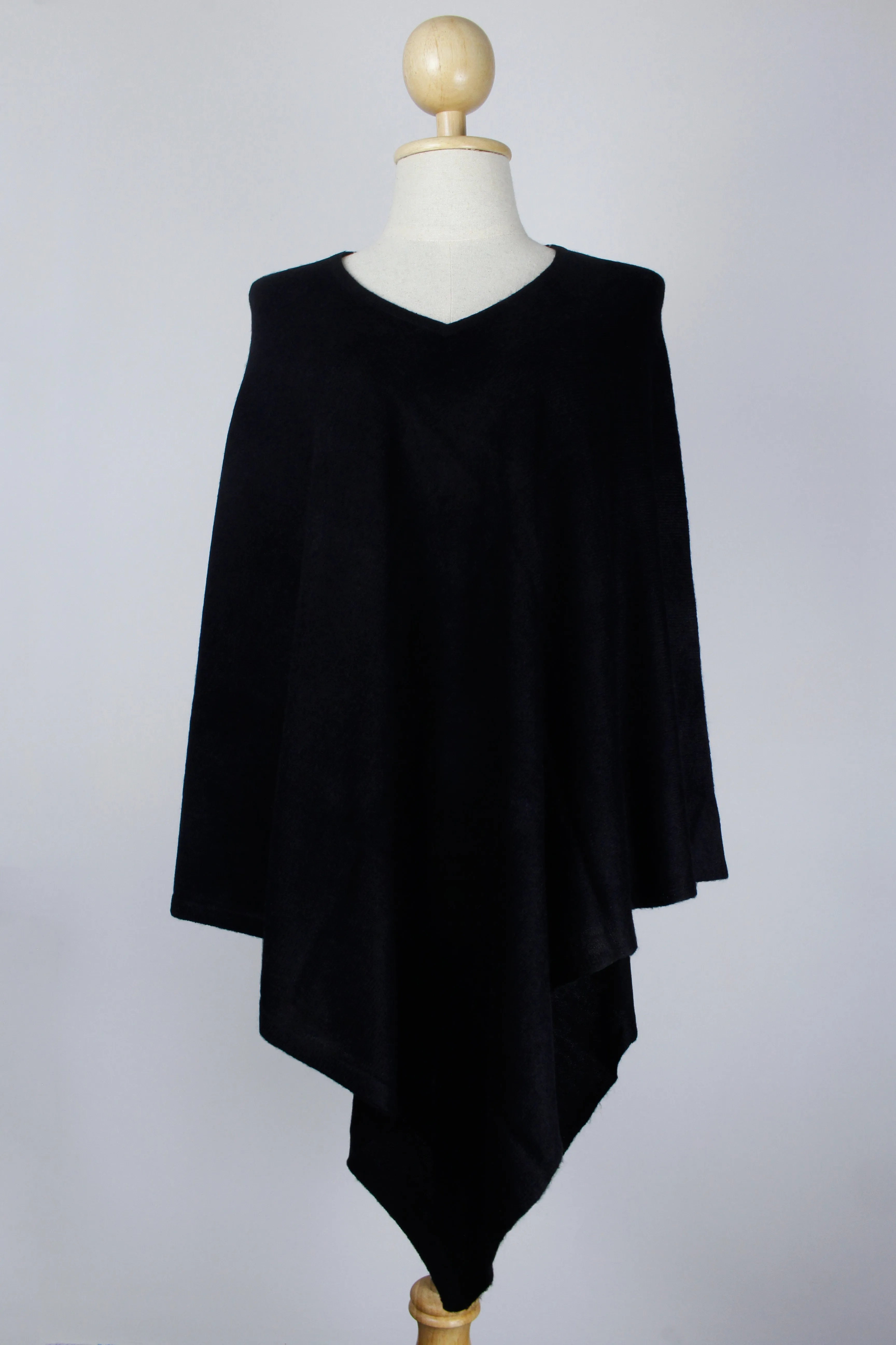 100% Cashmere Black Poncho For Women