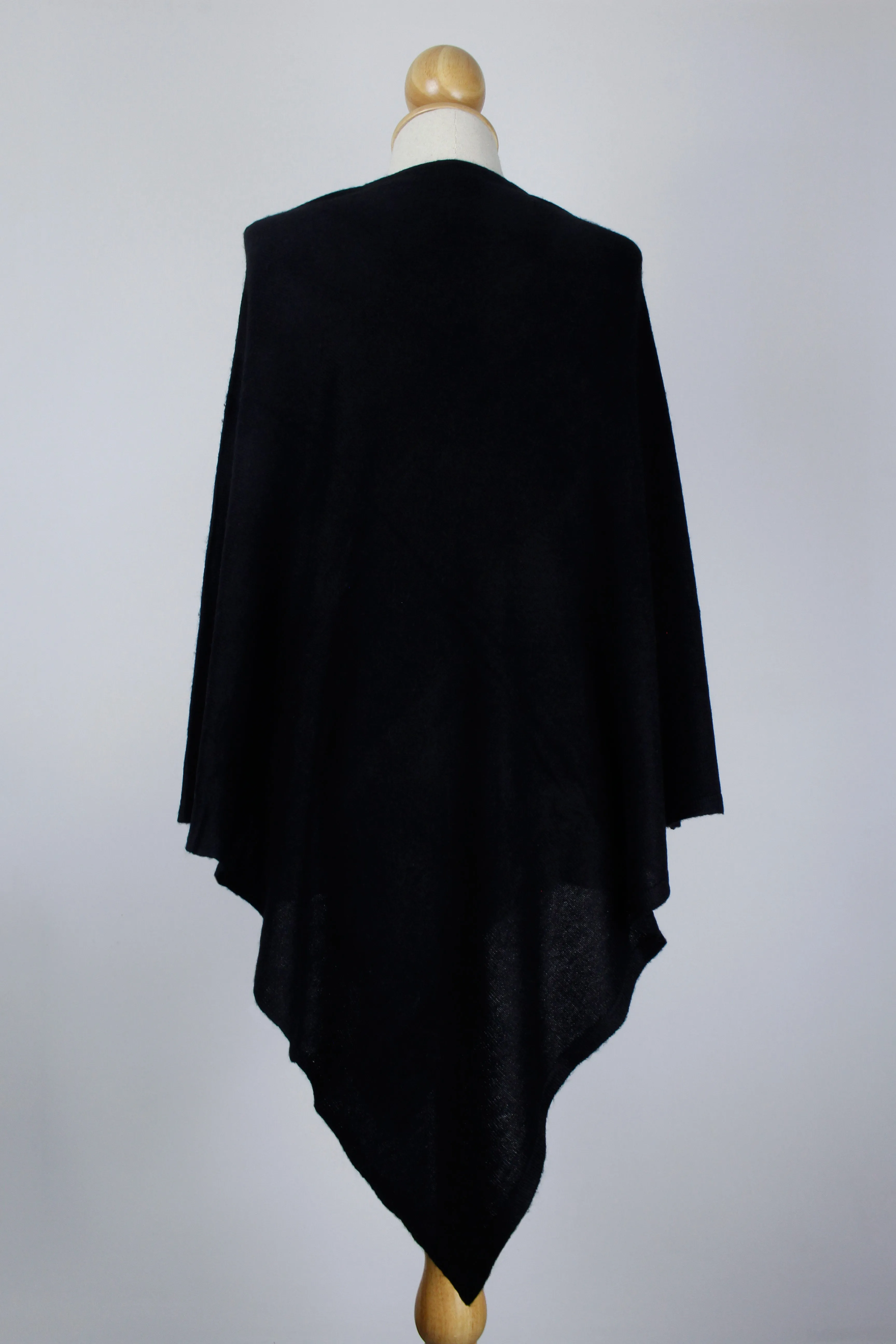 100% Cashmere Black Poncho For Women