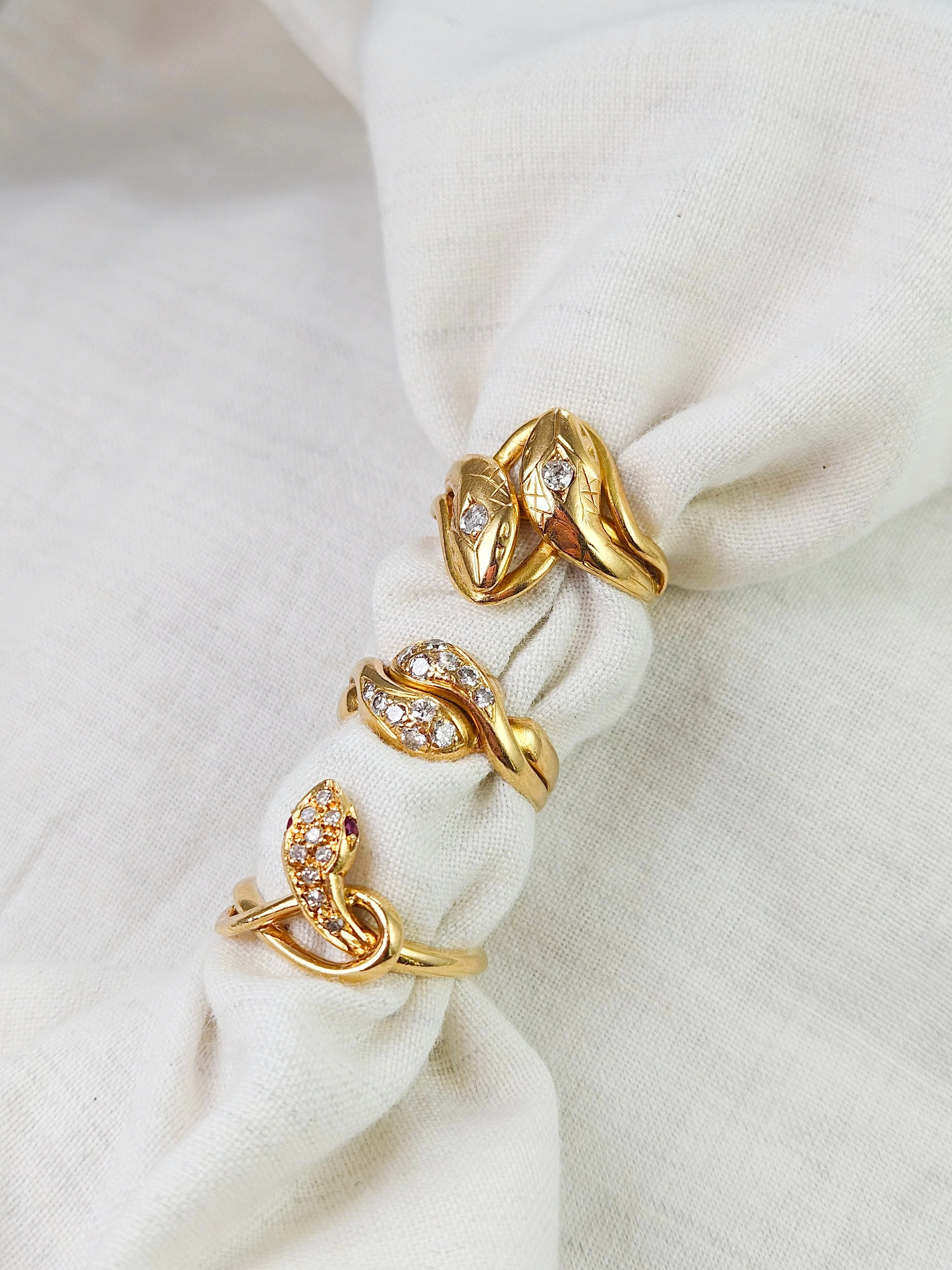 18K Solid Yellow Gold Antique Snake Ring with Diamond and Ruby Size 6.5 | Antique Jewelry | Indulgems | Designs in Real Gold