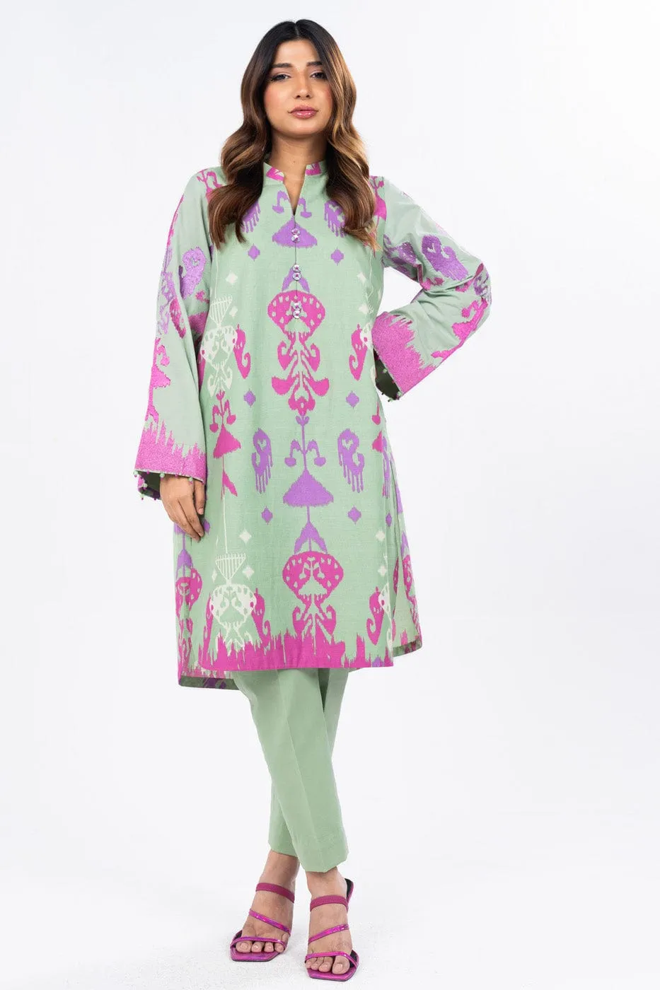 2 Pc Dyed Embroidered Light Cambric Shirt With Dyed Cambric Trouser