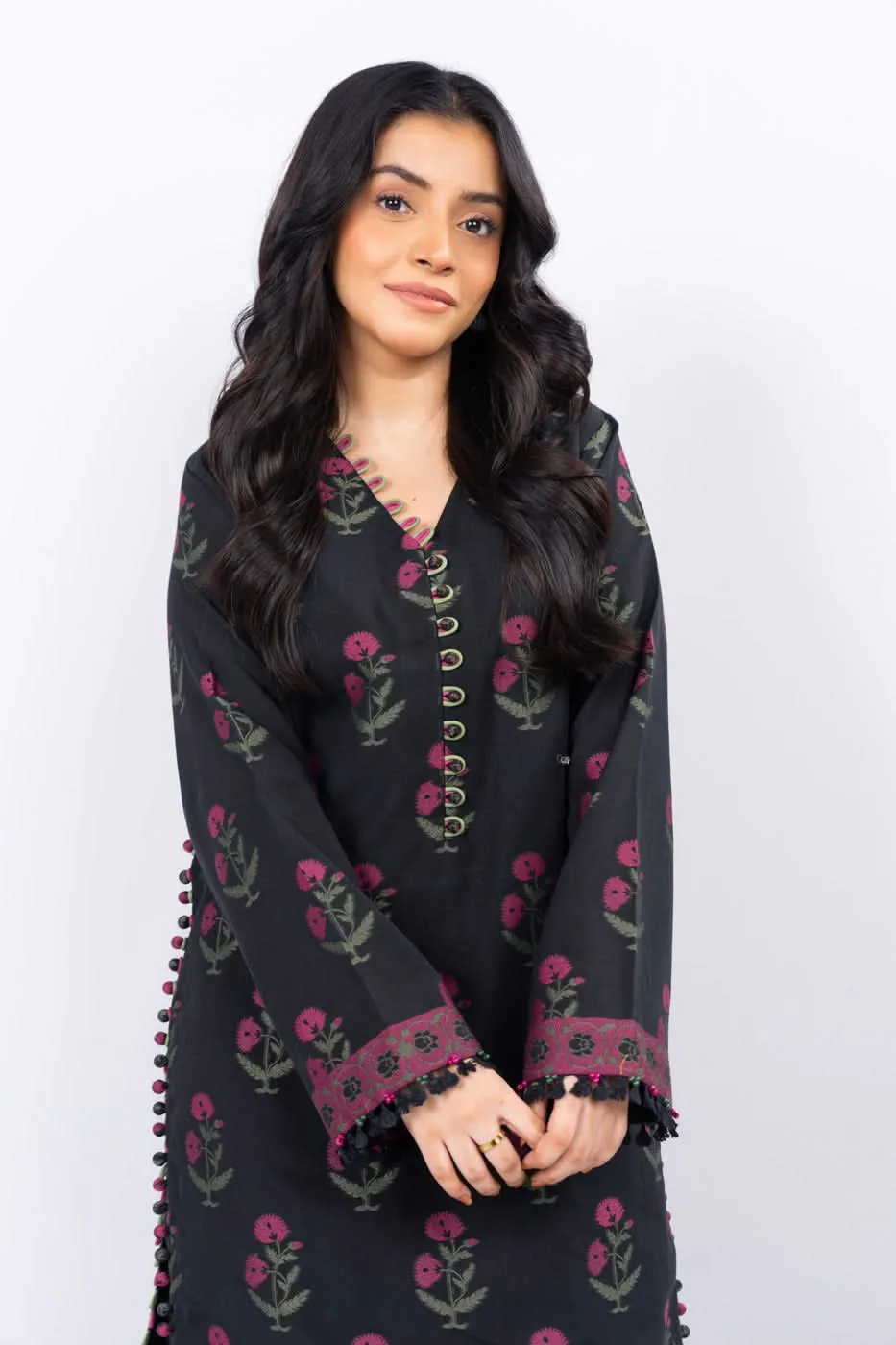 3 Pc Dyed Jacquard Suit With Printed Masoori Dupatta