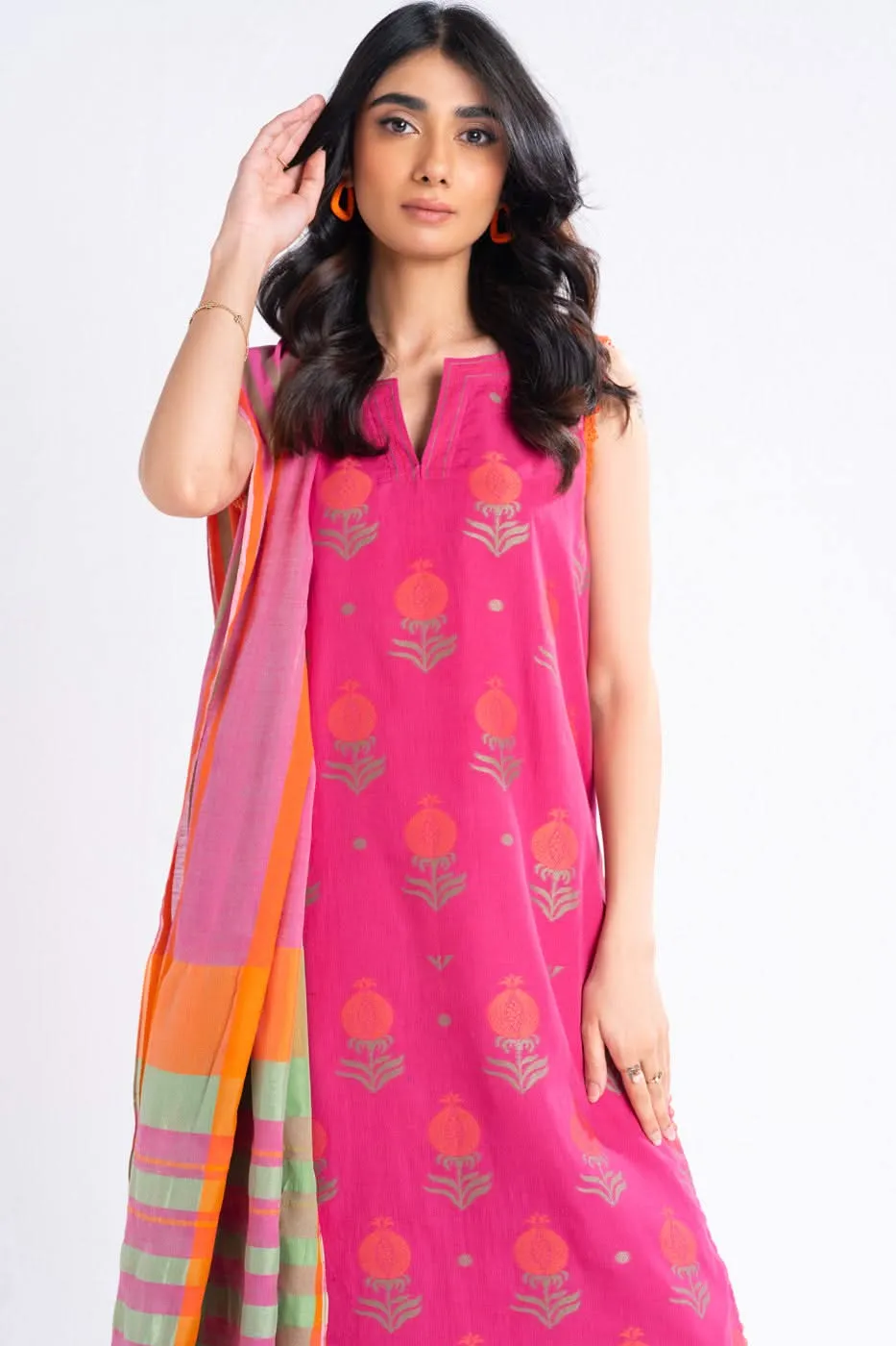 3 Pc Dyed Jacquard Suit With Yarn Dyed Dupatta