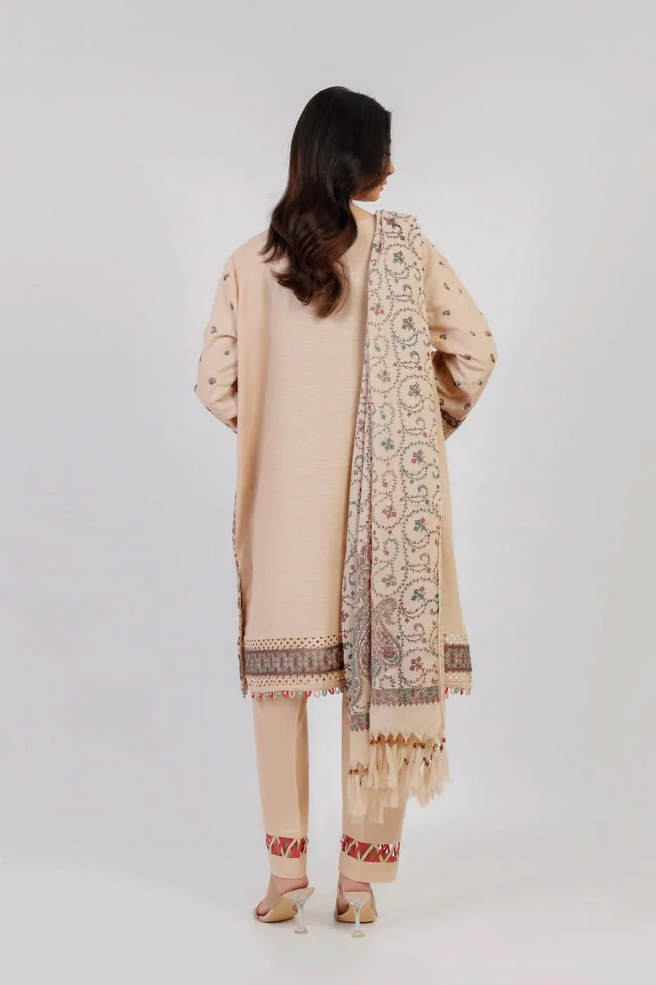 3 Pc Embroidered Khaddar Suit With Shawl