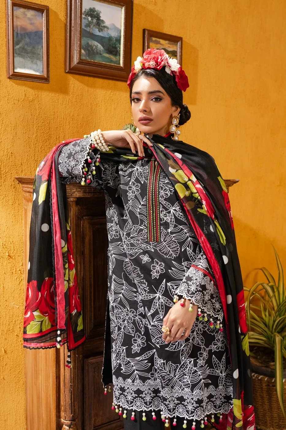 3 Pc Printed Light Cambric Shirt With Printed Silk Dupatta