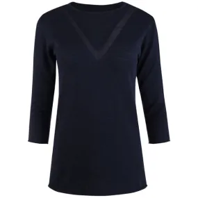 3/4 Sleeve Pullover with V Detail in Navy