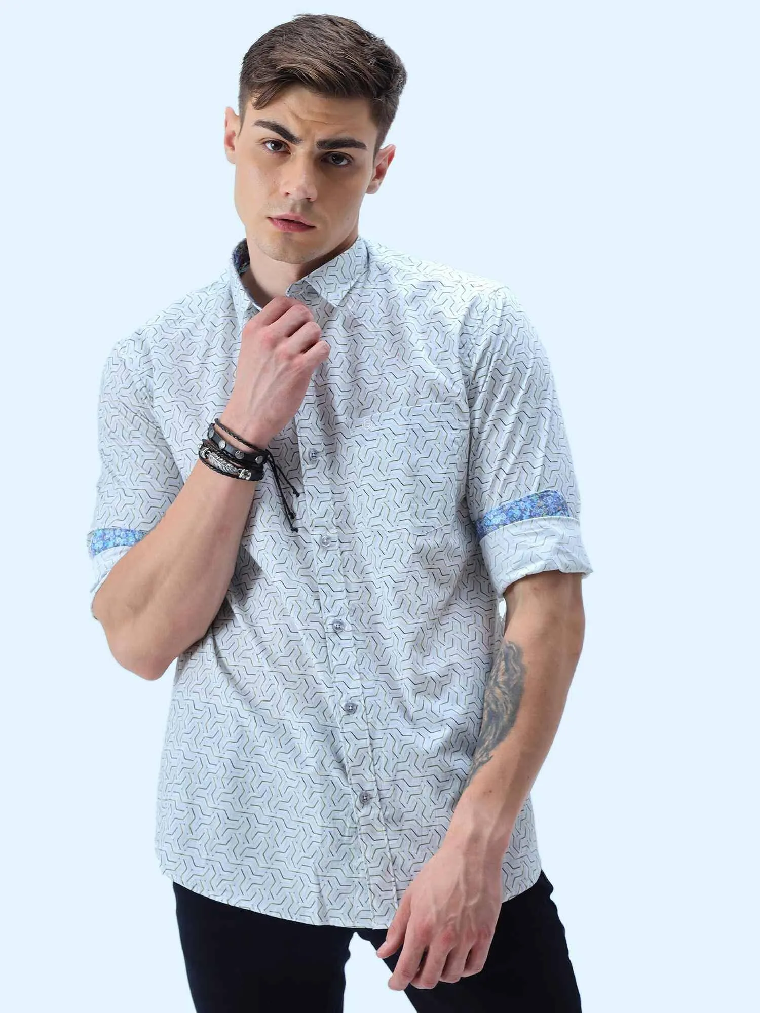 Abstract Geometric Pattern Digital Printed Shirt Men's Plus Size