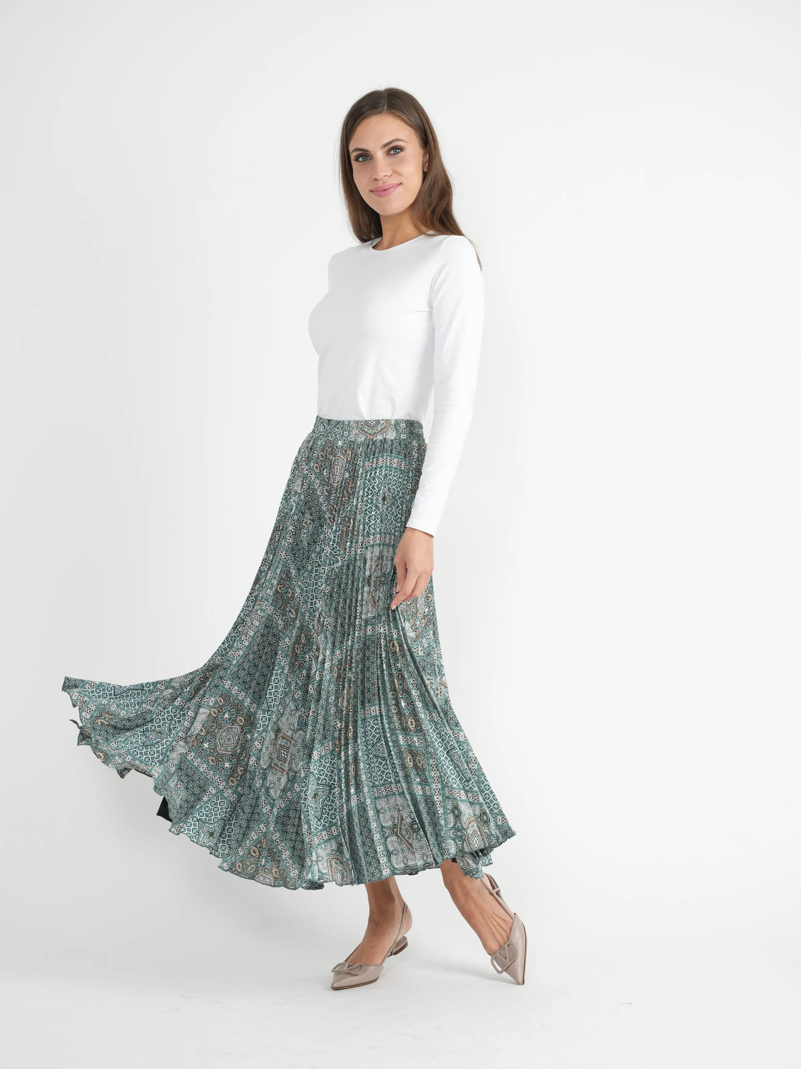 Accordian Pleated Abstract Midi skirt