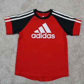 Adidas T Shirt Boys Size 4 Red Black Solid Short Sleeve Round Neck Graphic Tee