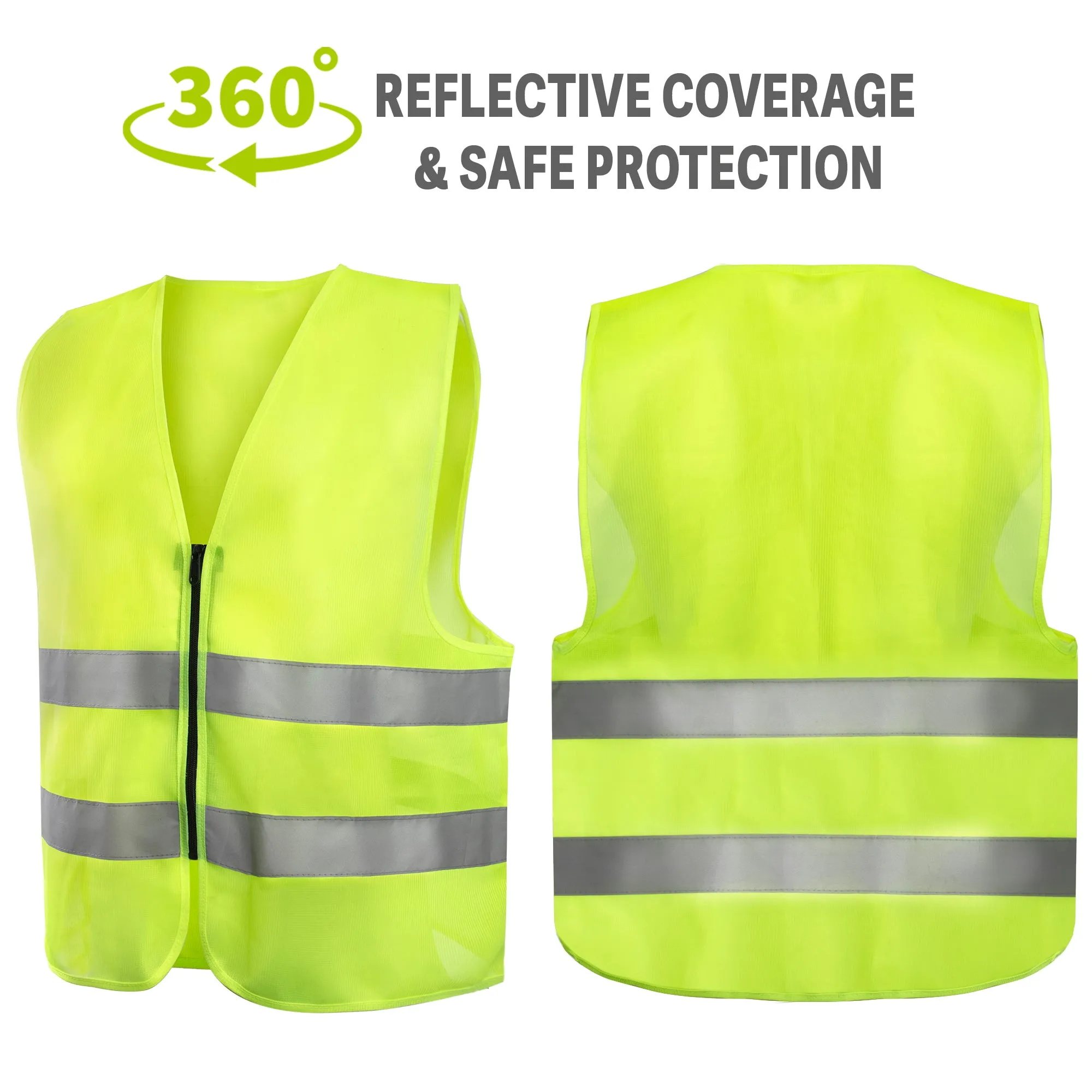 Adult Zippered High Visibility Safety Vest With Reflective Strips