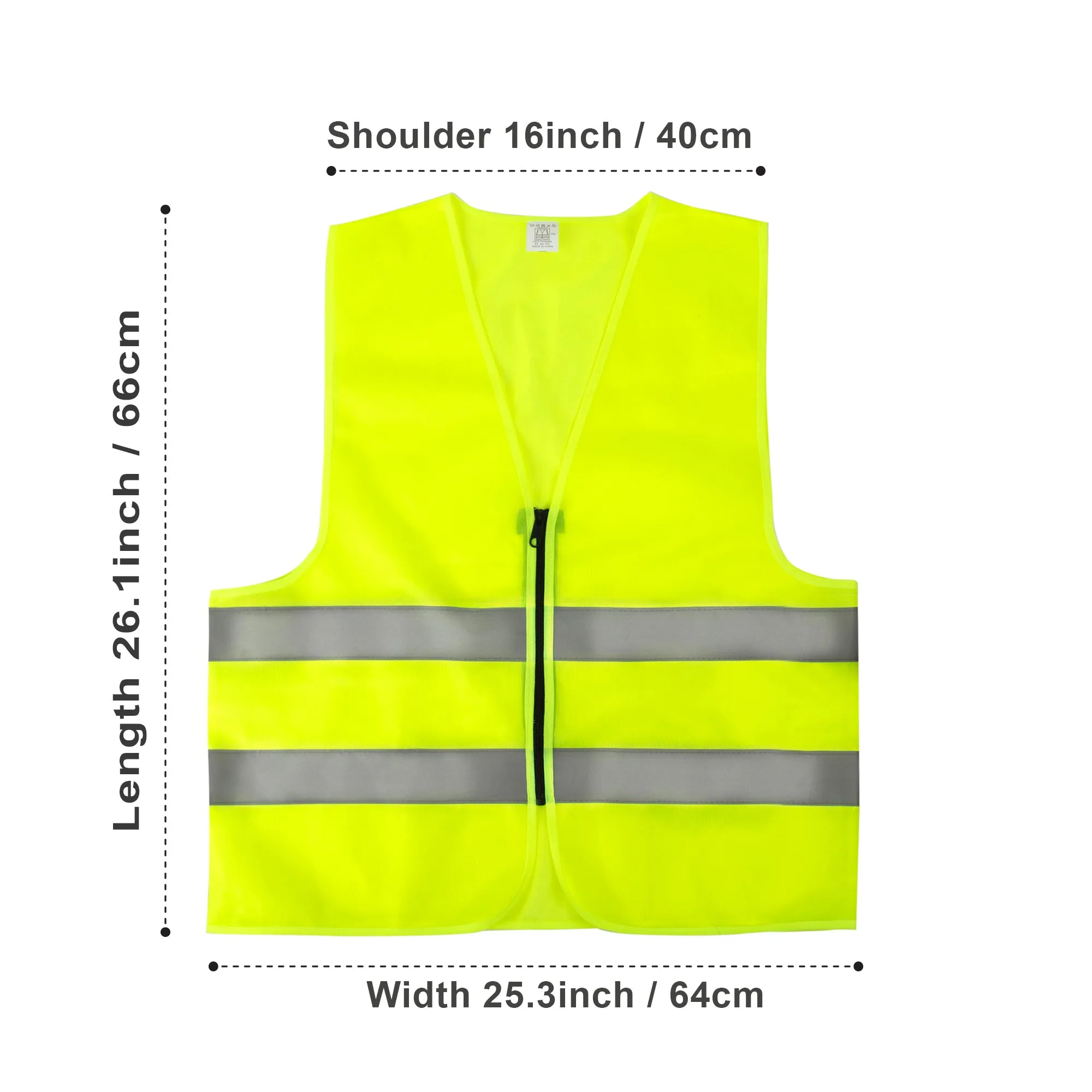 Adult Zippered High Visibility Safety Vest With Reflective Strips