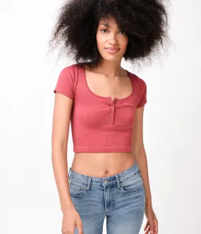 Aeropostale Ribbed Cropped Henley Tee