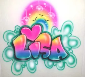 Airbrushed Rainbow Heart and Personalized Bubble Letter Name for T-Shirts, Sweatshirts & More!