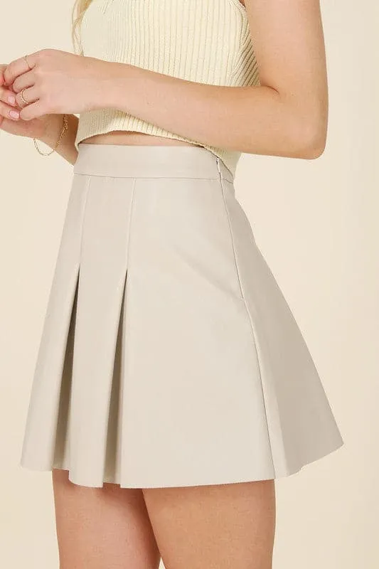 Alexis Pleated Vegan Leather Mini Skirt