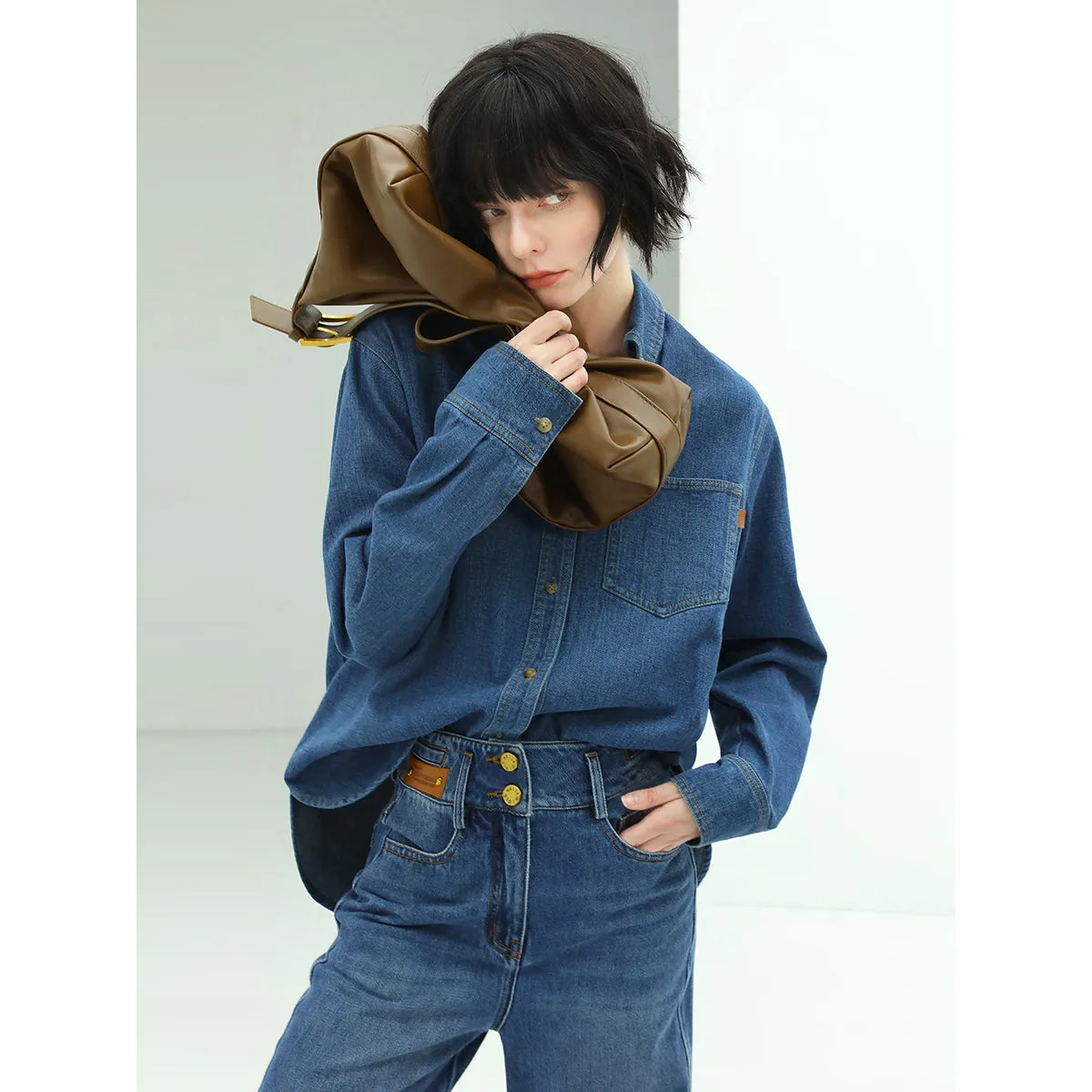 American Classic Buttoned Long Sleeve Blue Denim Shirt