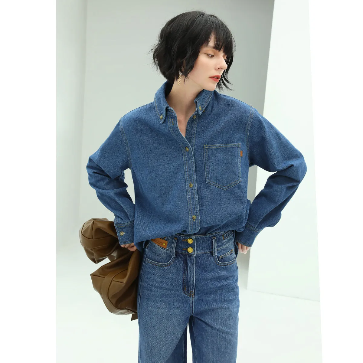 American Classic Buttoned Long Sleeve Blue Denim Shirt