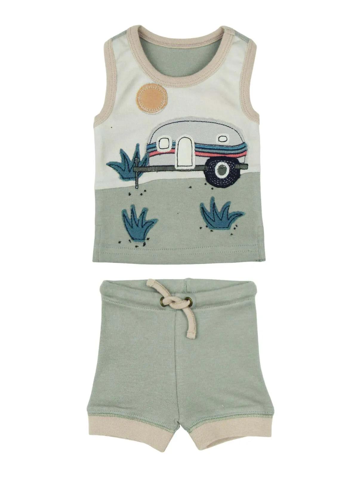 Applique Tank & Bike Short Set, Seafoam Camper