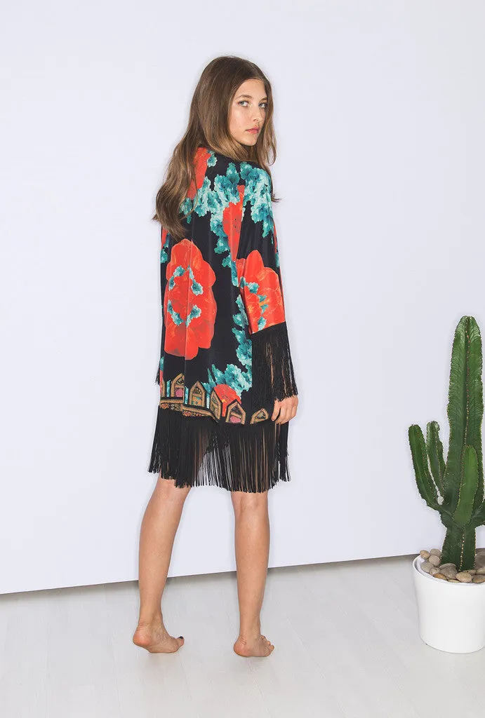 ATHENA PROCOPIOU Black and Red Floral Kimono