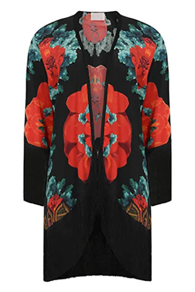 ATHENA PROCOPIOU Black and Red Floral Kimono