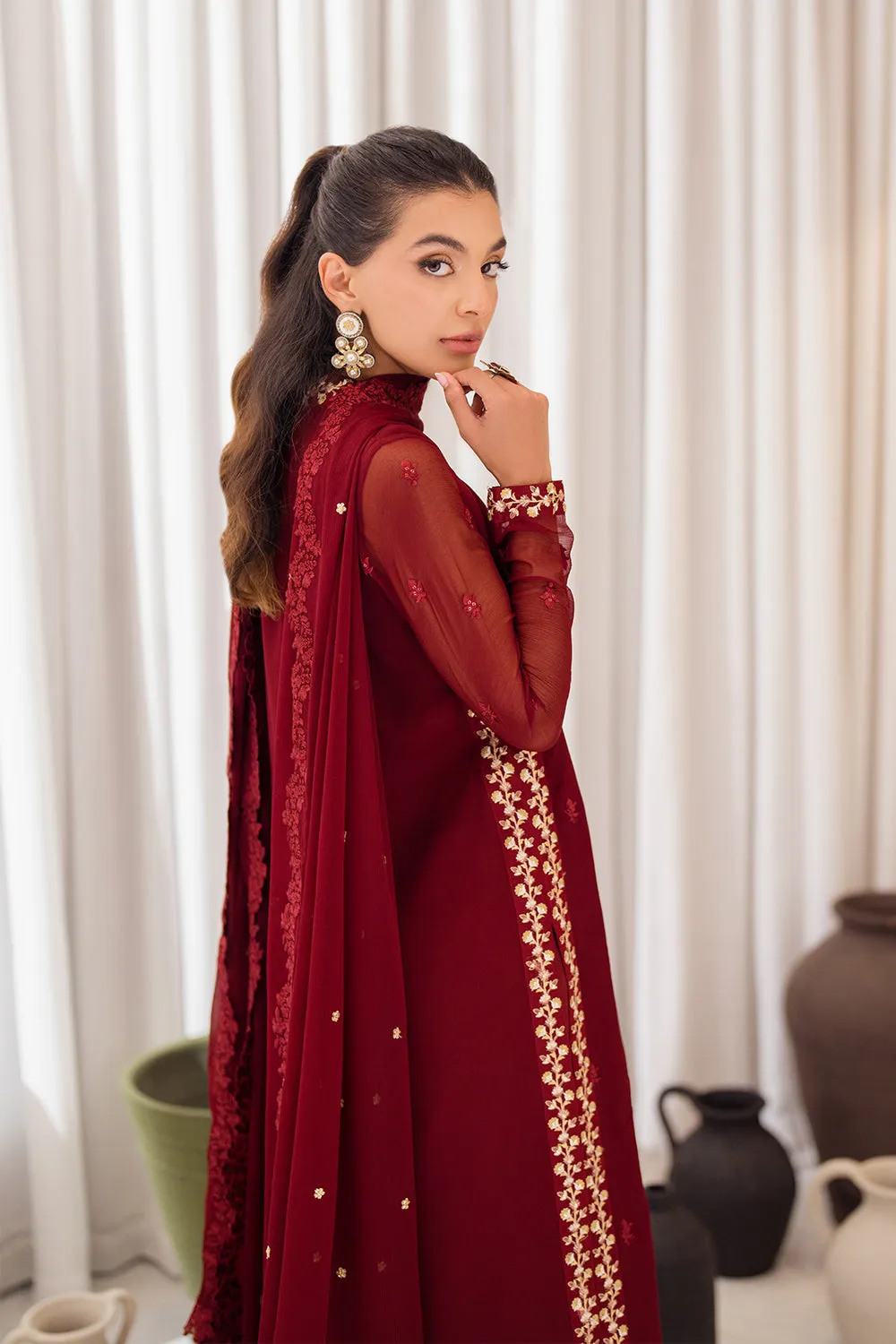 Azure Ensembles Luxury Chiffon Formals – Wine Scarlet