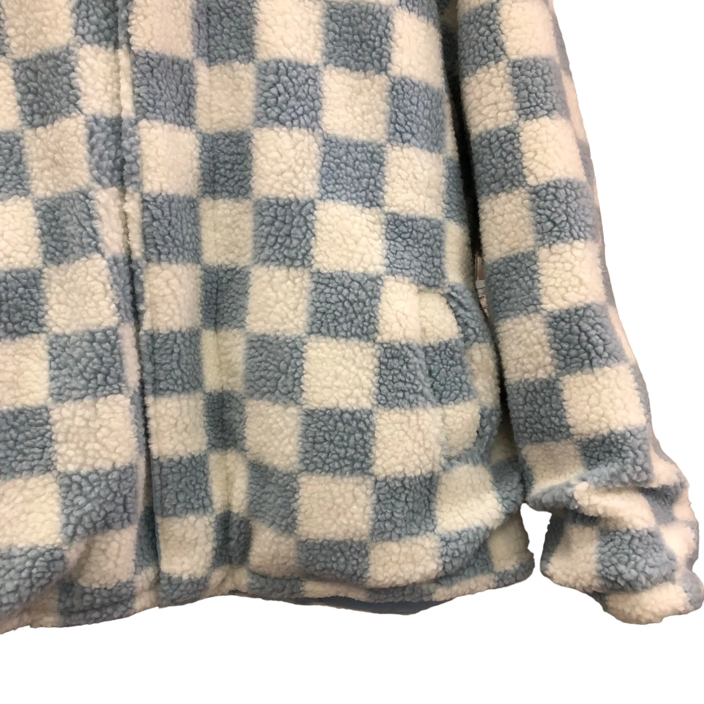 BACK IN STOCK! Reversible Blue and White Checkered Print Fleece Jacket