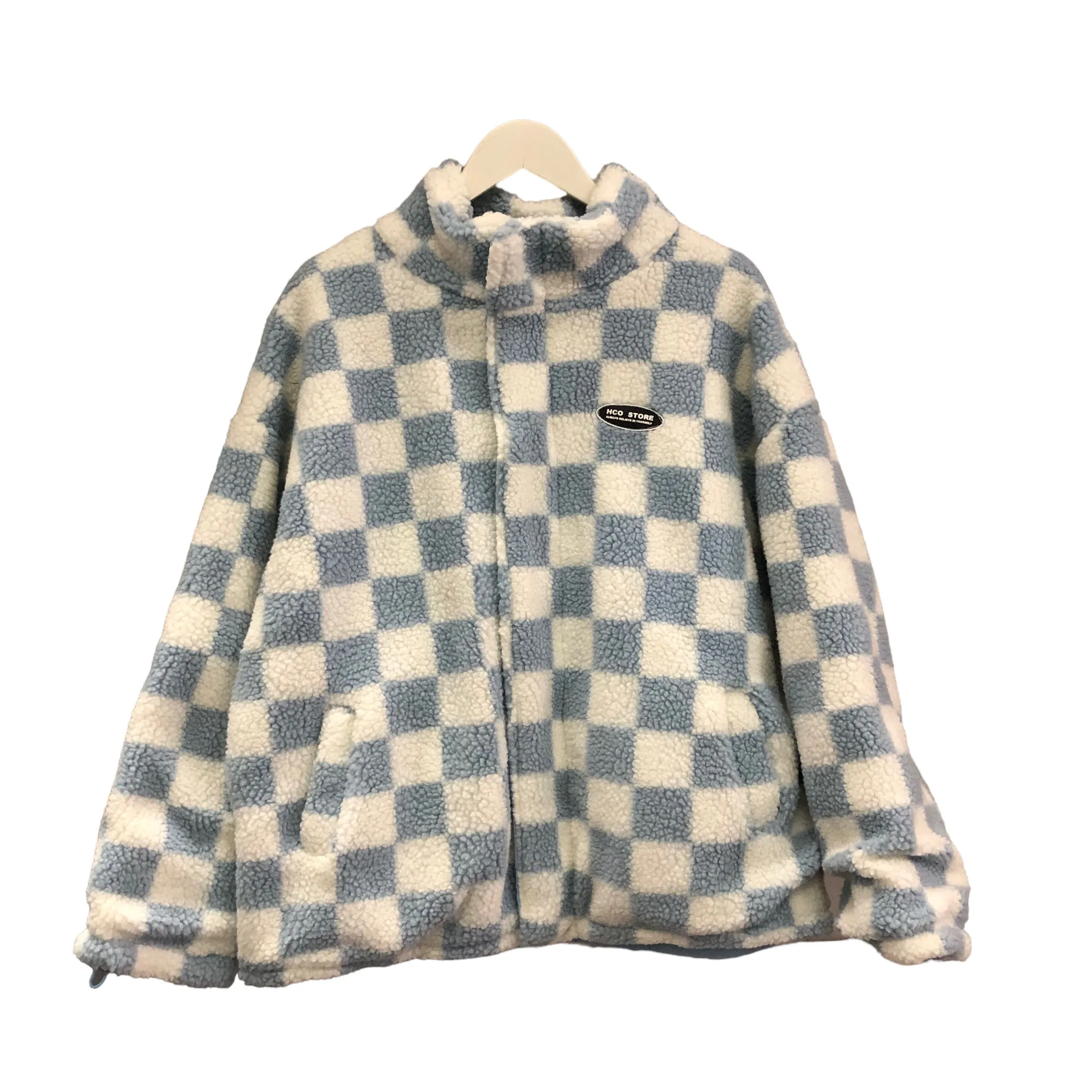 BACK IN STOCK! Reversible Blue and White Checkered Print Fleece Jacket