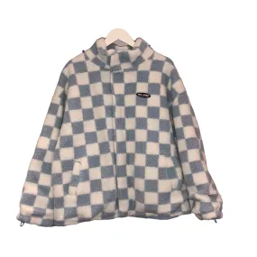 BACK IN STOCK! Reversible Blue and White Checkered Print Fleece Jacket