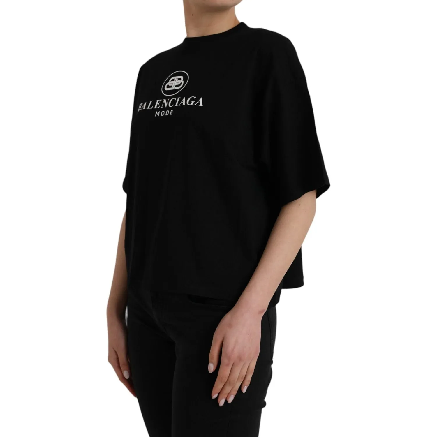 Balenciaga Black Cotton Logo Crew Neck Short Sleeves T-shirt