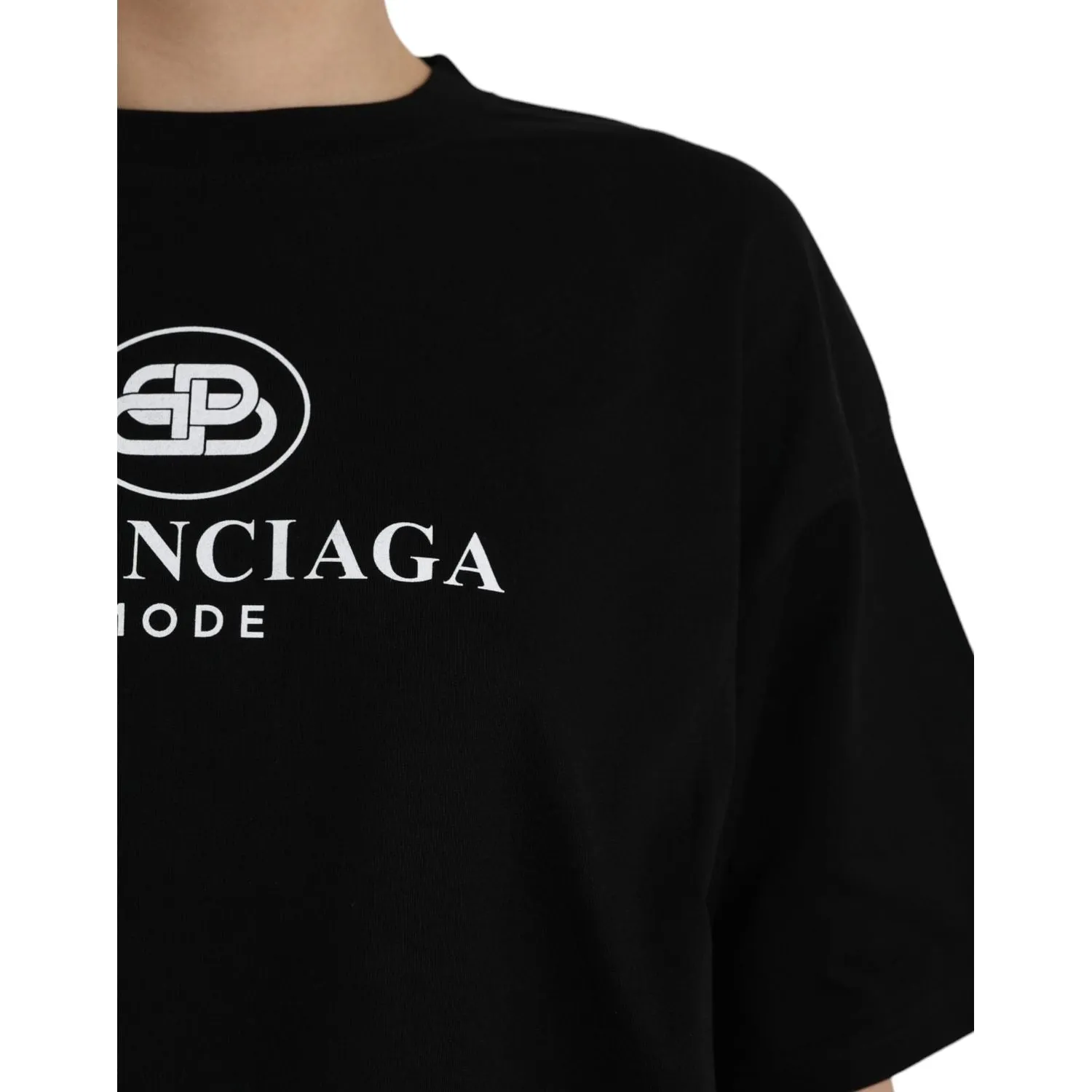 Balenciaga Black Cotton Logo Crew Neck Short Sleeves T-shirt