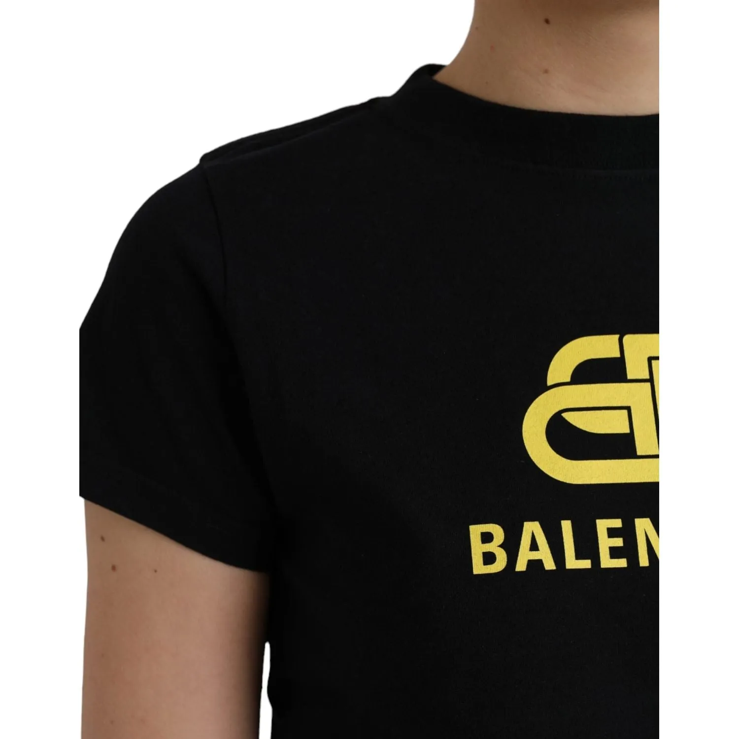 Balenciaga Black Cotton Logo Print Crew Neck Short Sleeves T-shirt