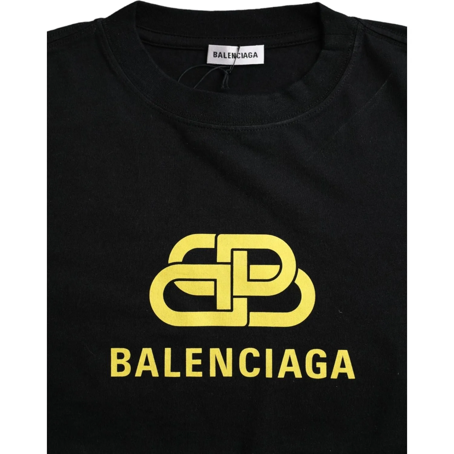 Balenciaga Black Cotton Logo Print Crew Neck Short Sleeves T-shirt