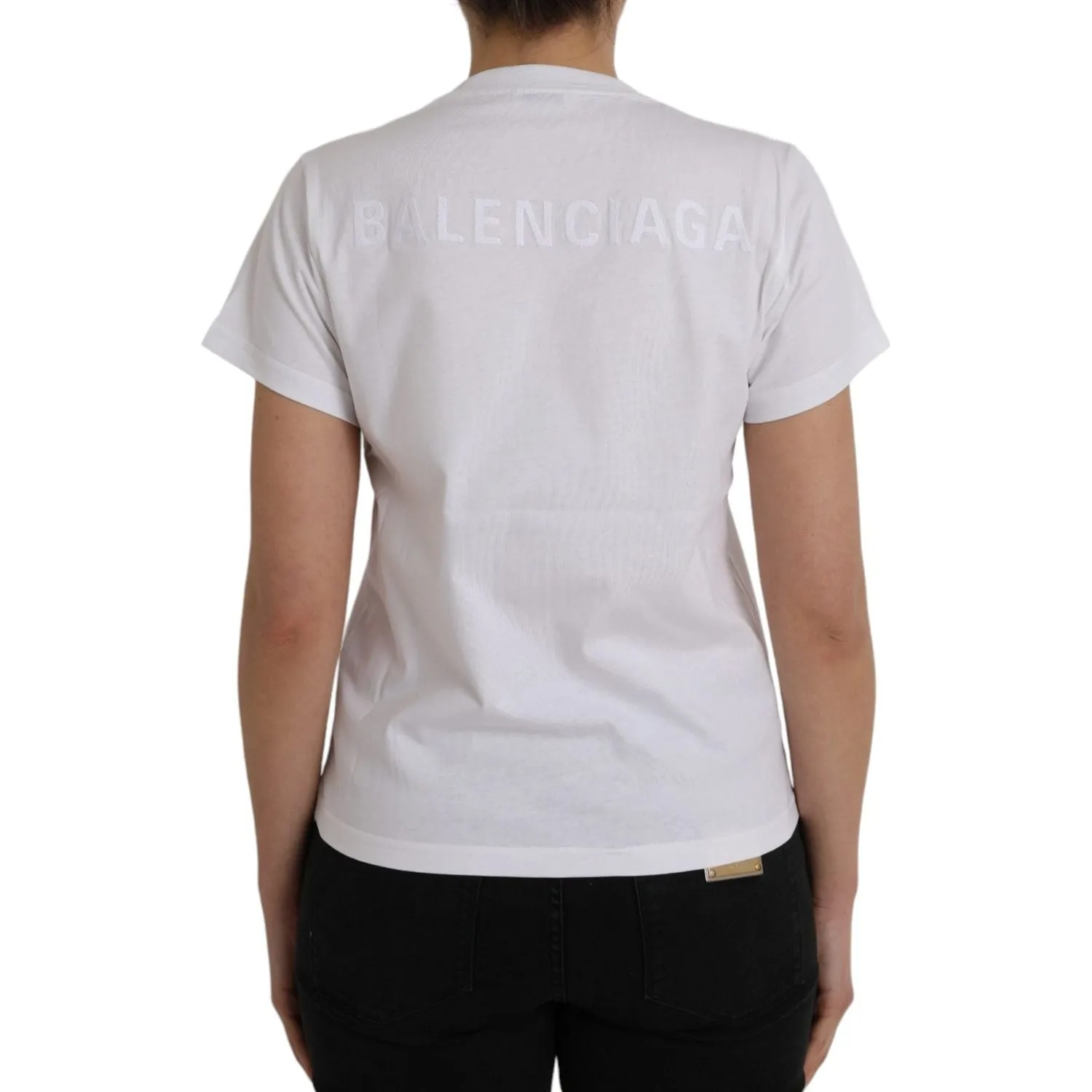 Balenciaga White Cotton Crew Neck Short Sleeves Tee T-shirt