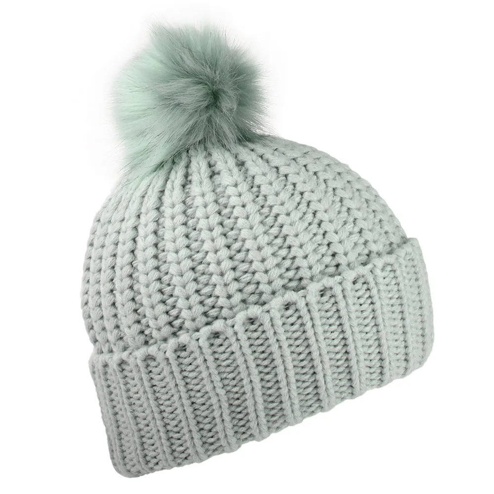 Barbour Hats Saltburn Faux Fur Pom Bobble Hat - Ice Blue