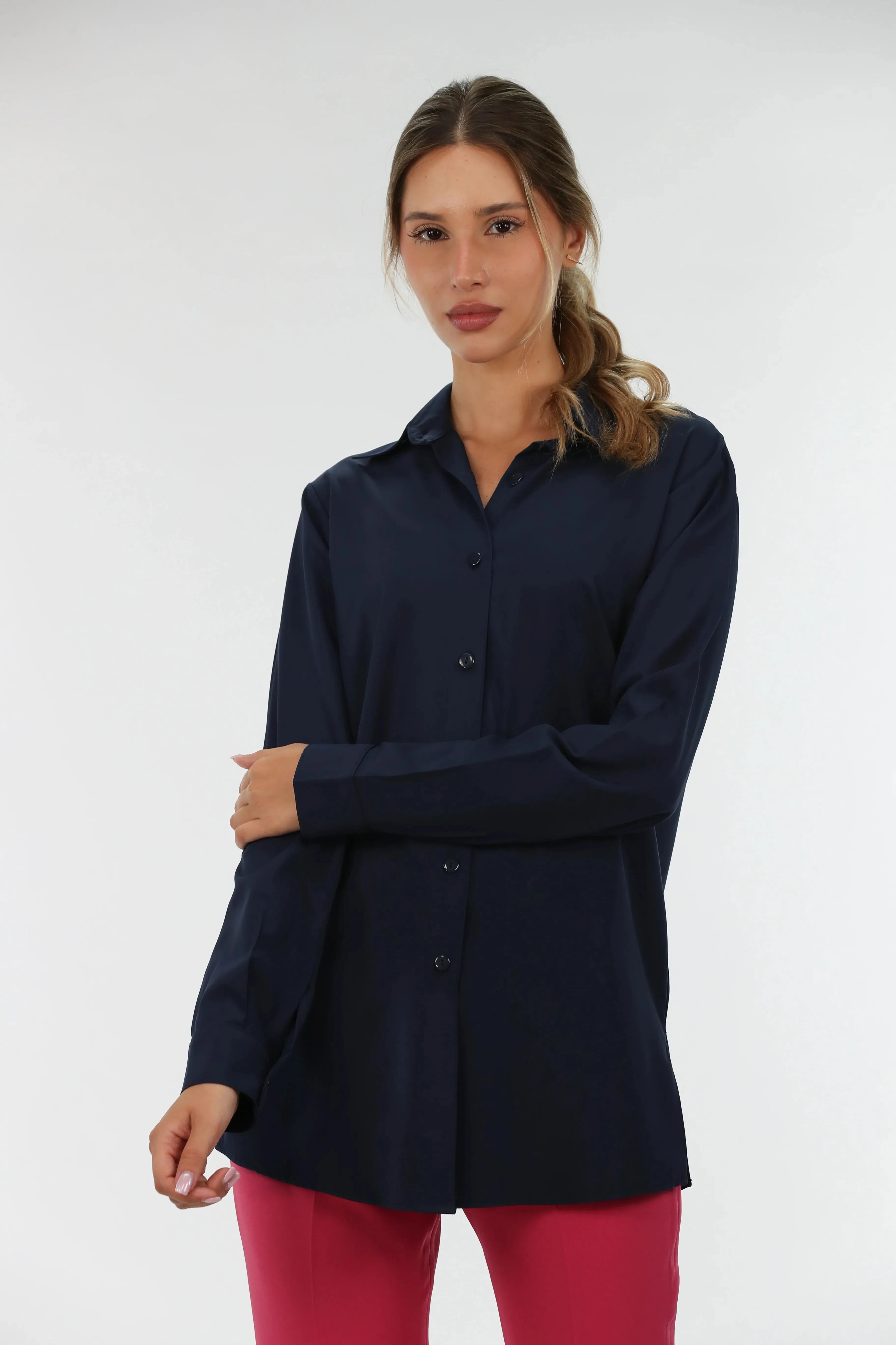 Basic Long Sleeves Navy Shirt