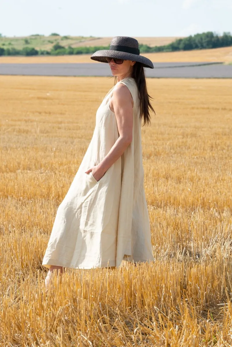 Beige Linen One Shoulder Dress  TIFFANY