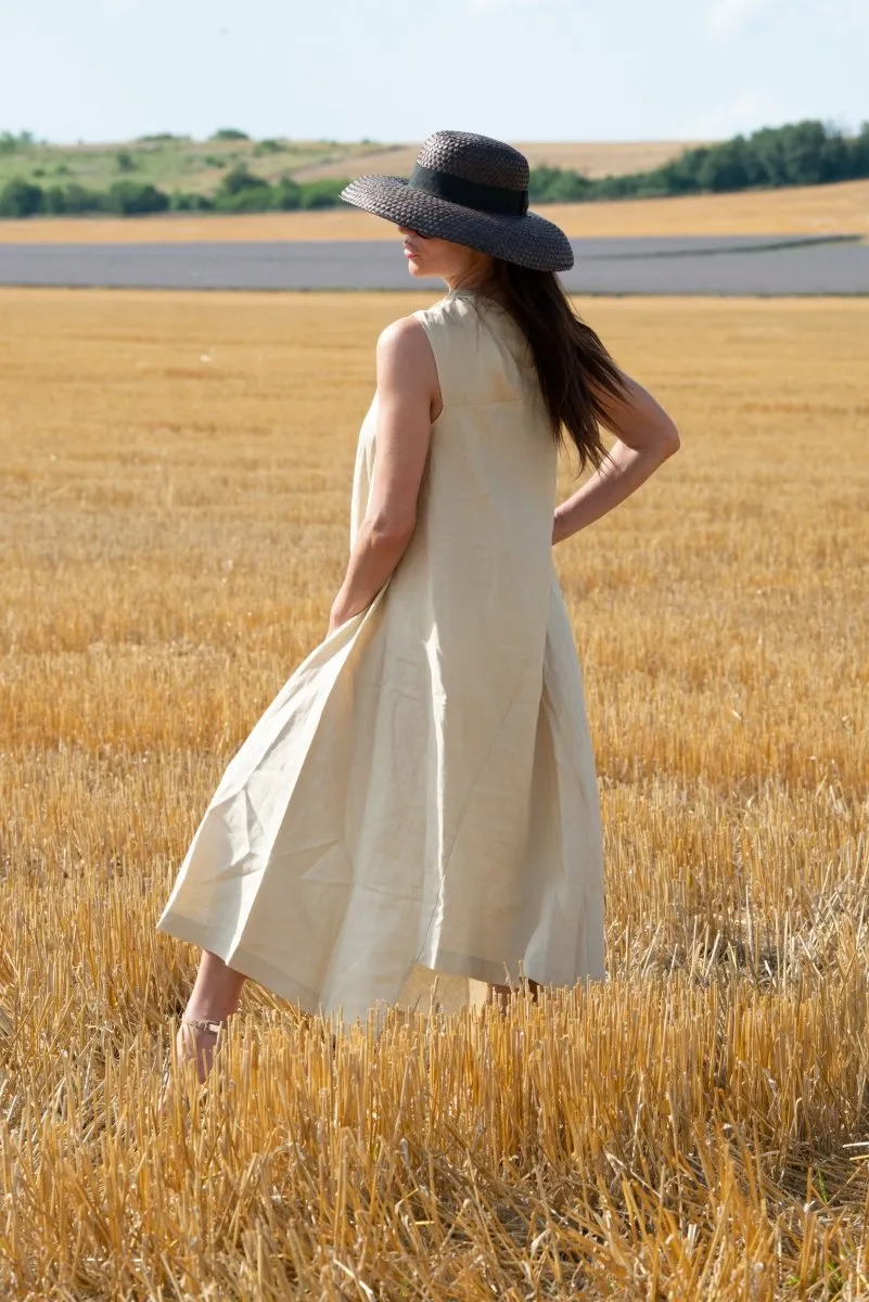 Beige Linen One Shoulder Dress  TIFFANY