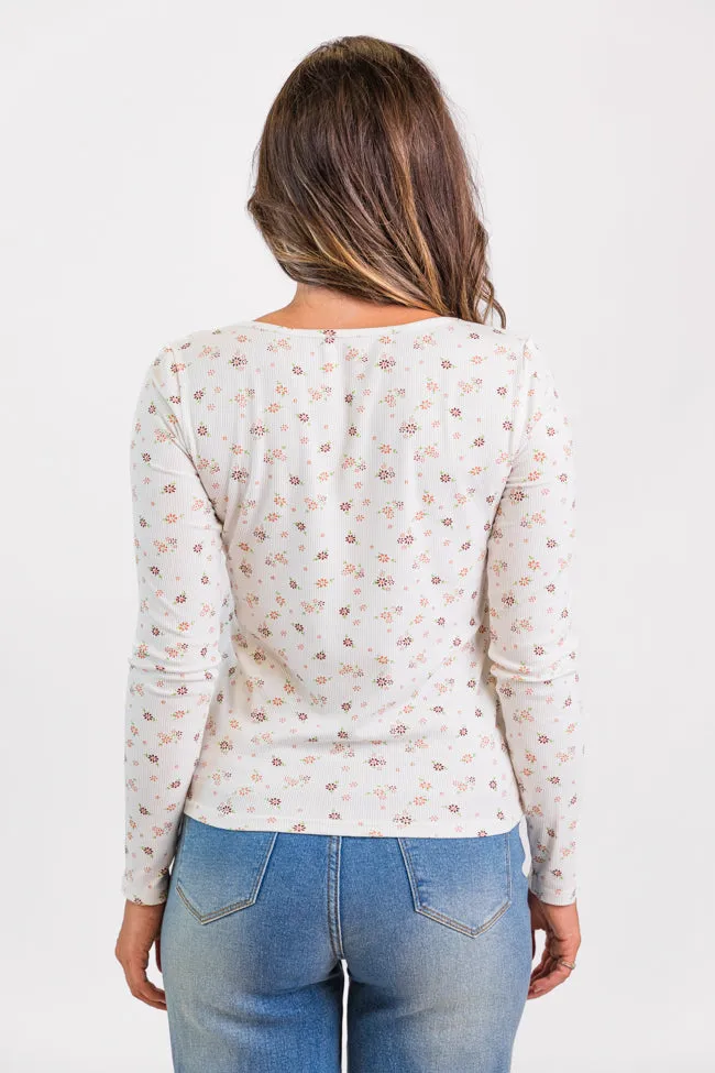 Best In Bloom Ivory Ribbed Floral Henley Top FINAL SALE