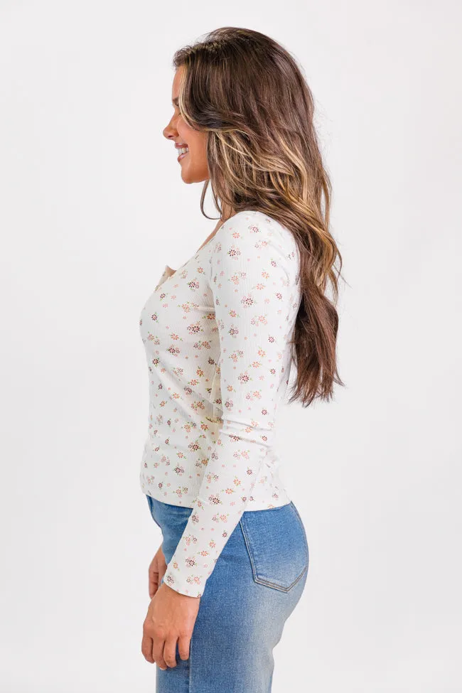 Best In Bloom Ivory Ribbed Floral Henley Top FINAL SALE