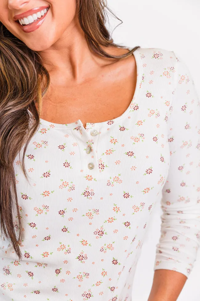 Best In Bloom Ivory Ribbed Floral Henley Top FINAL SALE