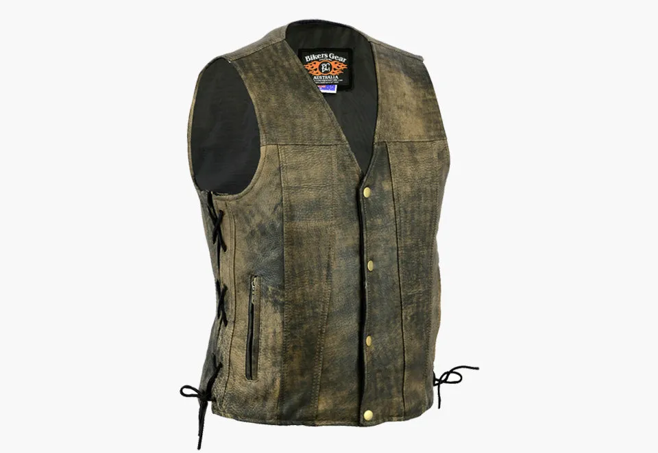 BGA Copper Men Motorcycle Vest Brown