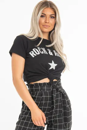 Black White Rock & Roll Slogan T-Shirt - Paylin