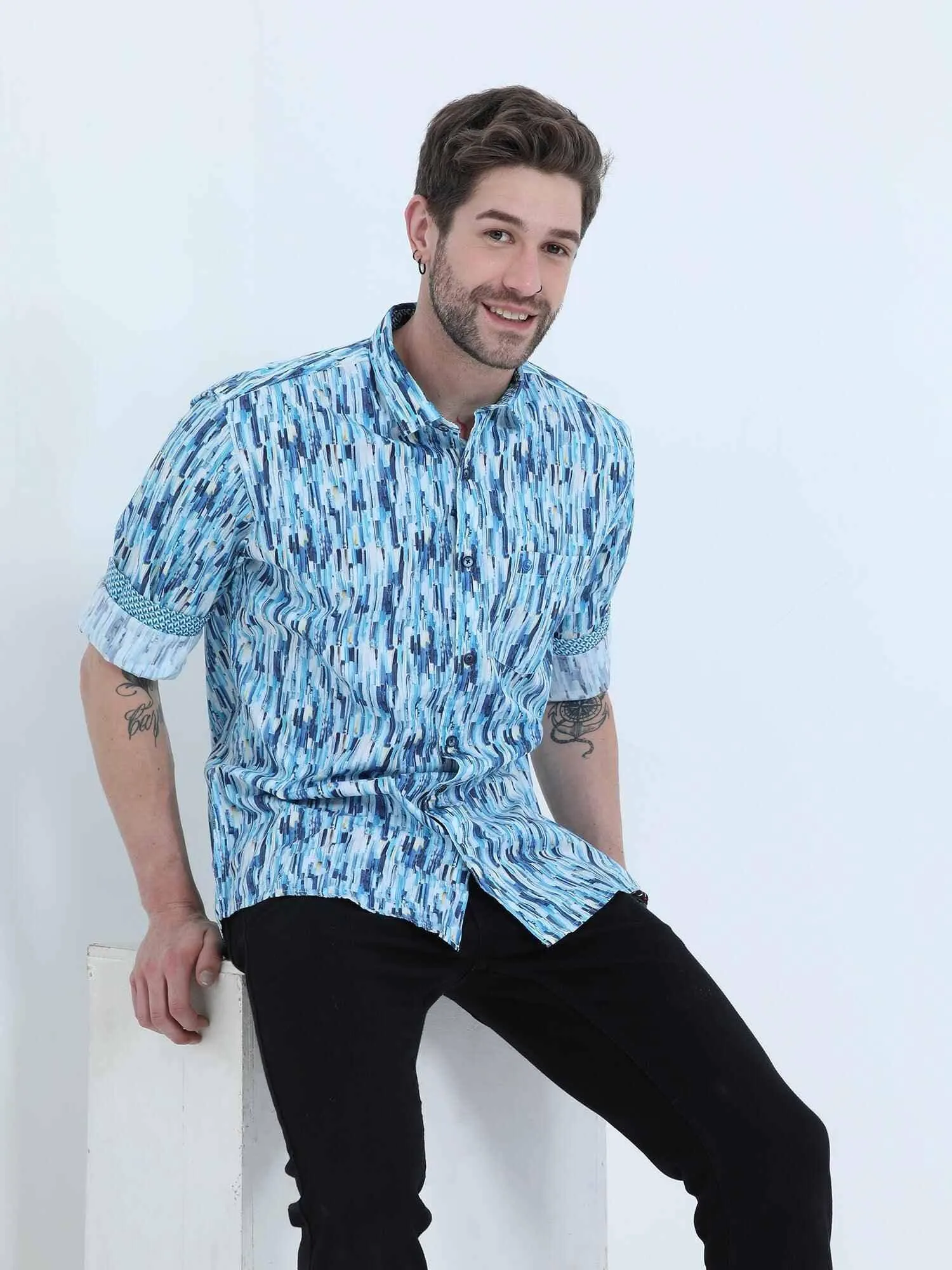 Blue Terrain Digital Printed Full Shirt