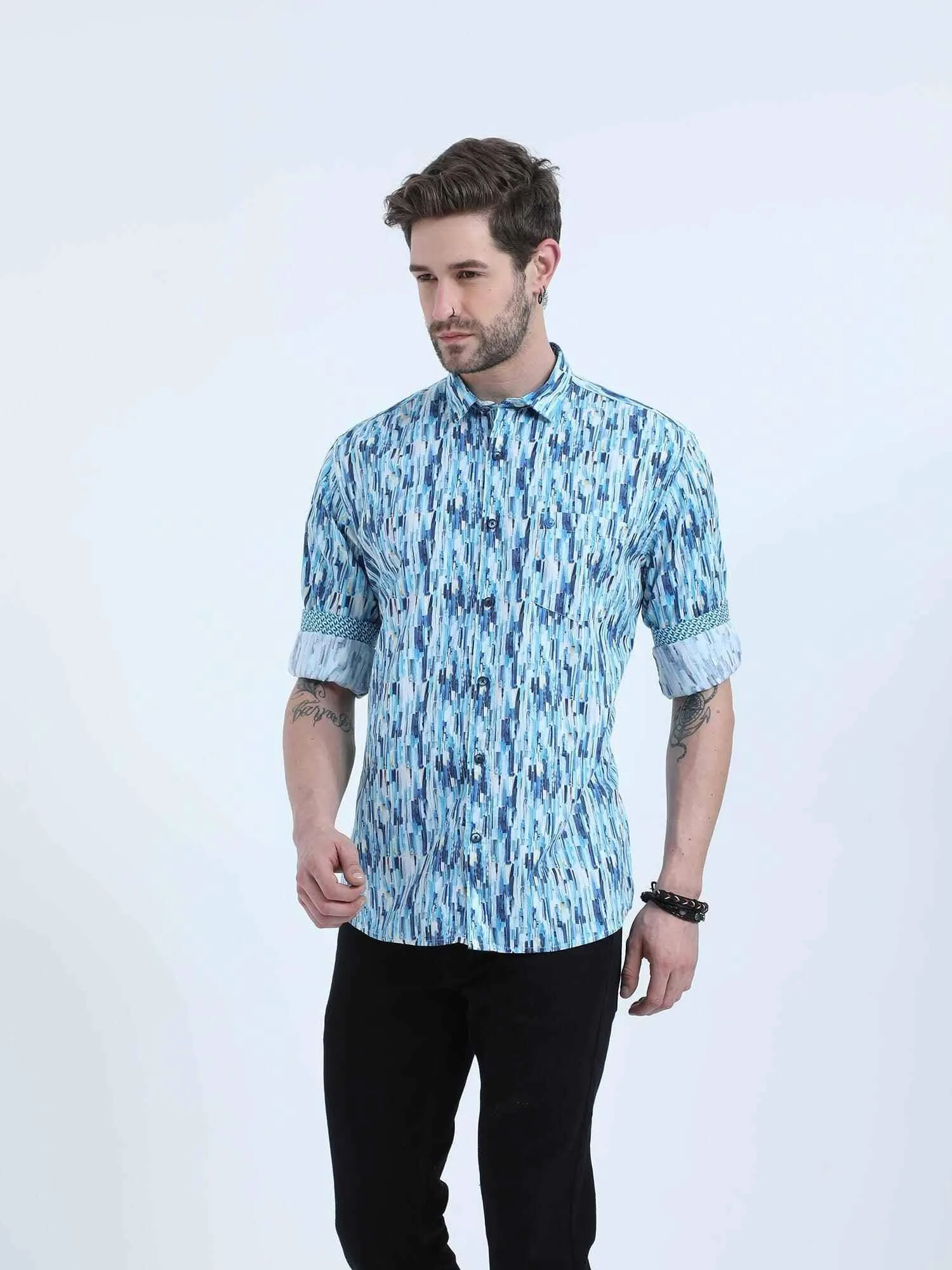 Blue Terrain Digital Printed Full Shirt