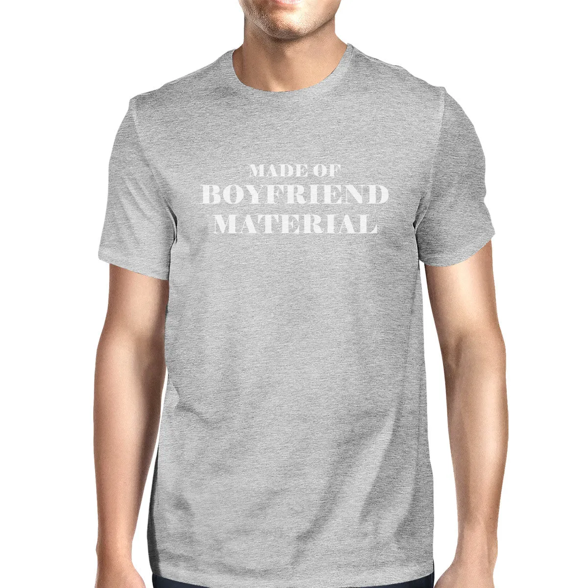 Boyfriend Material Mens Grey Unique Design Graphic T-Shirt Crewneck