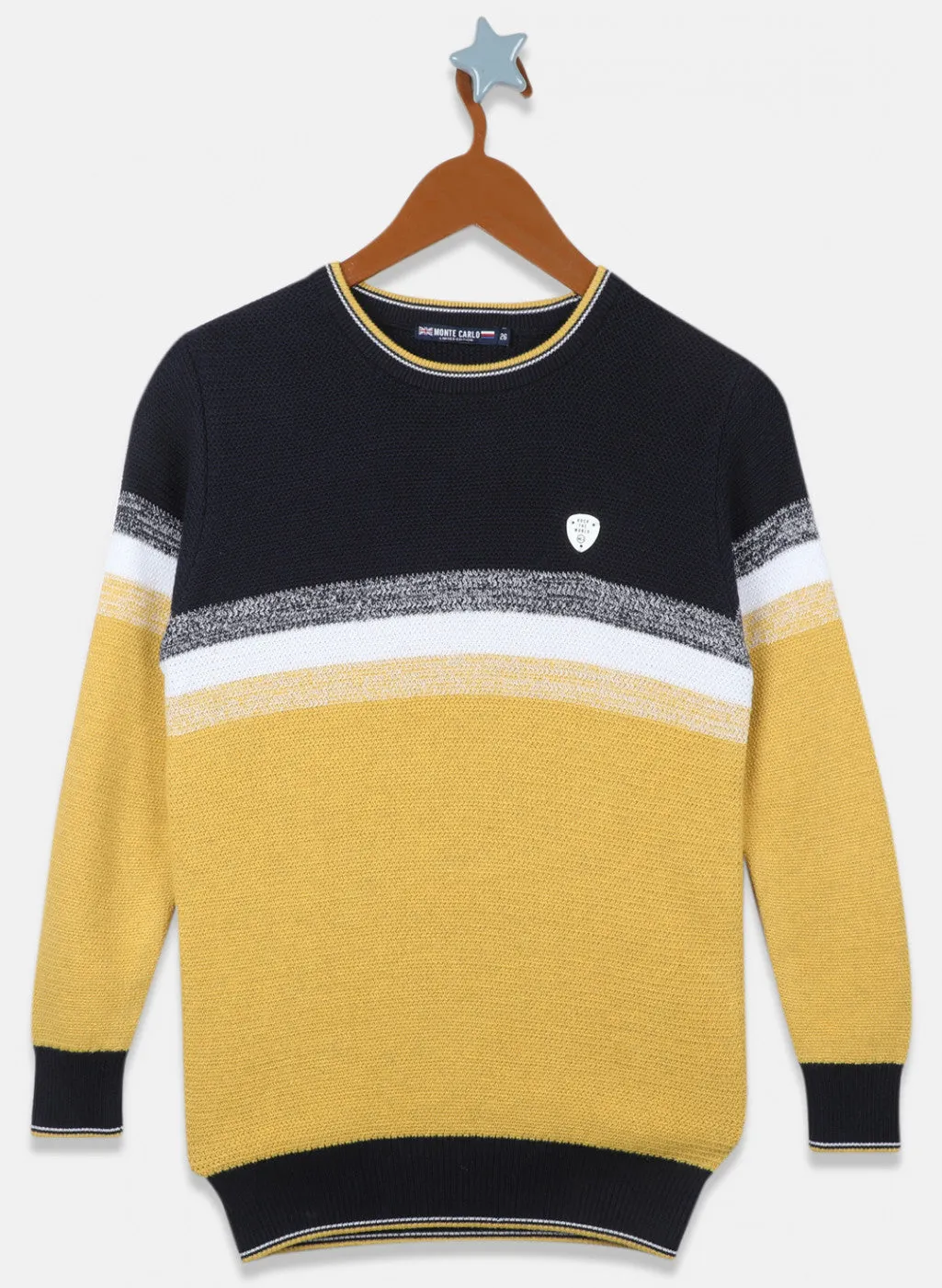 Boys Mustard & Navy Solid Pullover