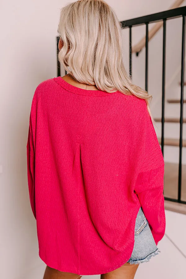 Breezy Times Oversized Henley Top In Hot Pink