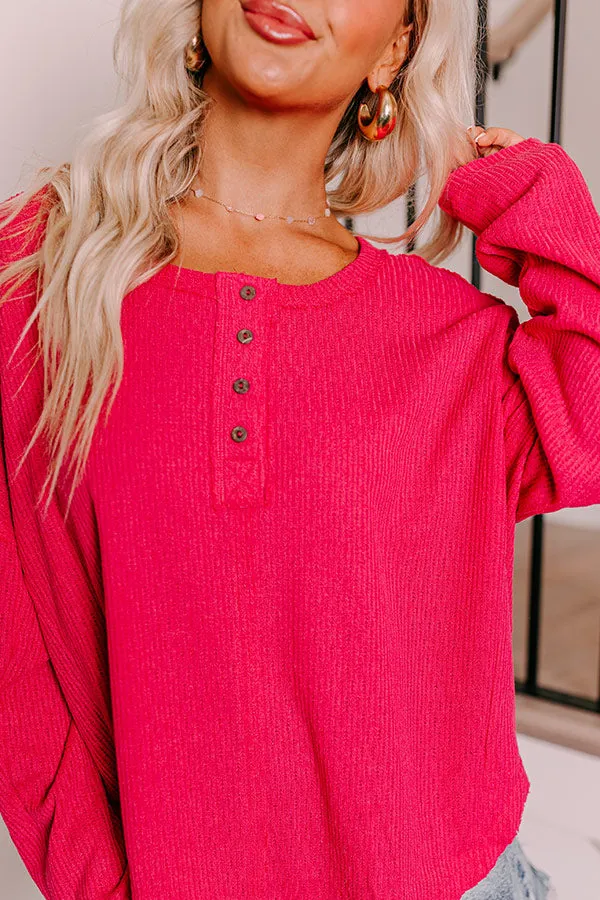 Breezy Times Oversized Henley Top In Hot Pink