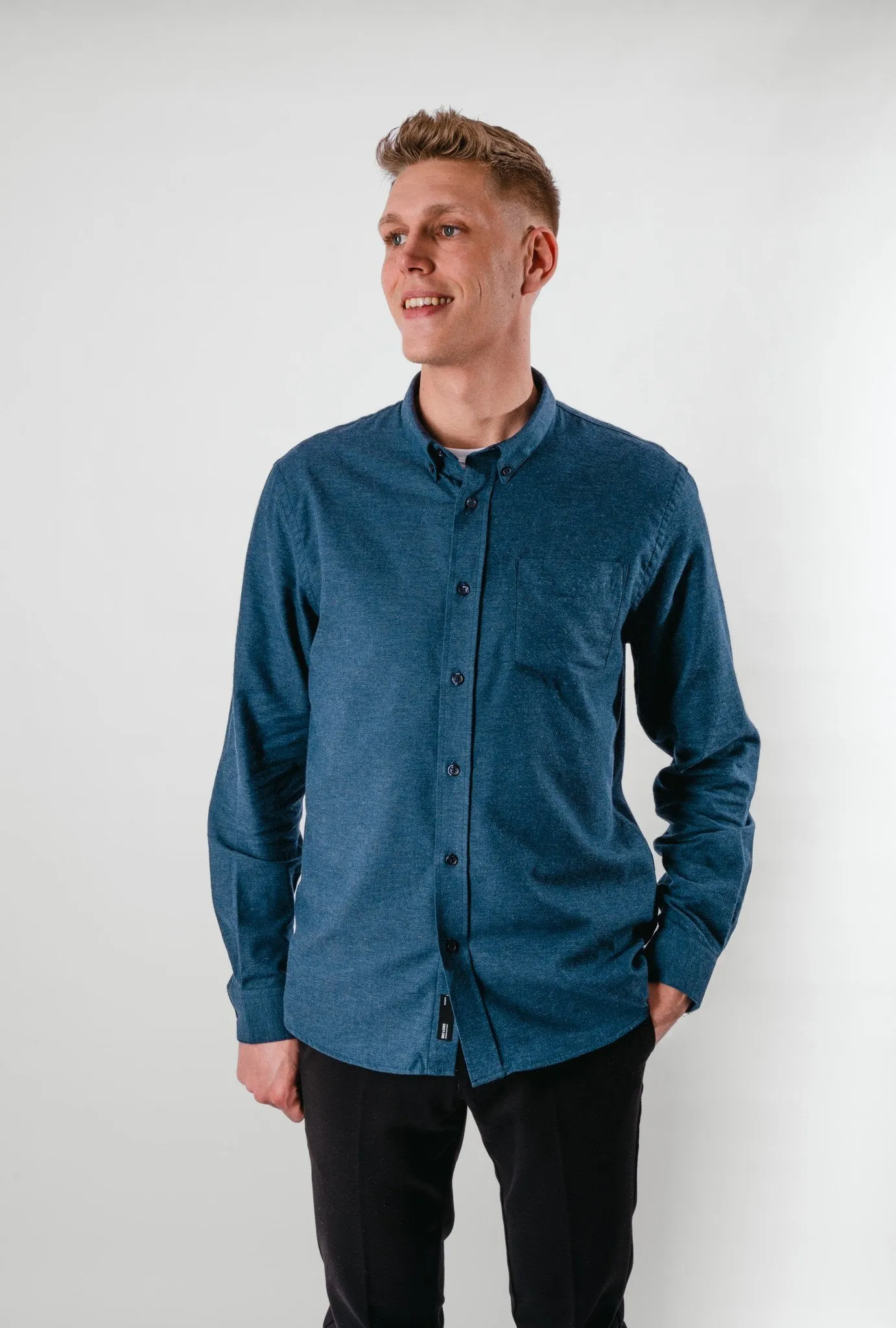 Brok Flannel Melange Shirt - Dark Navy