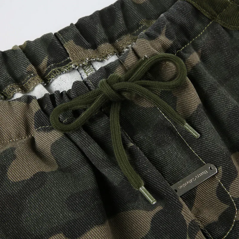 Camo Cargo Shorts with Drawstring Details