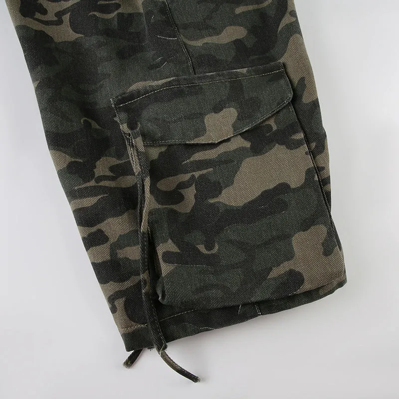 Camo Cargo Shorts with Drawstring Details